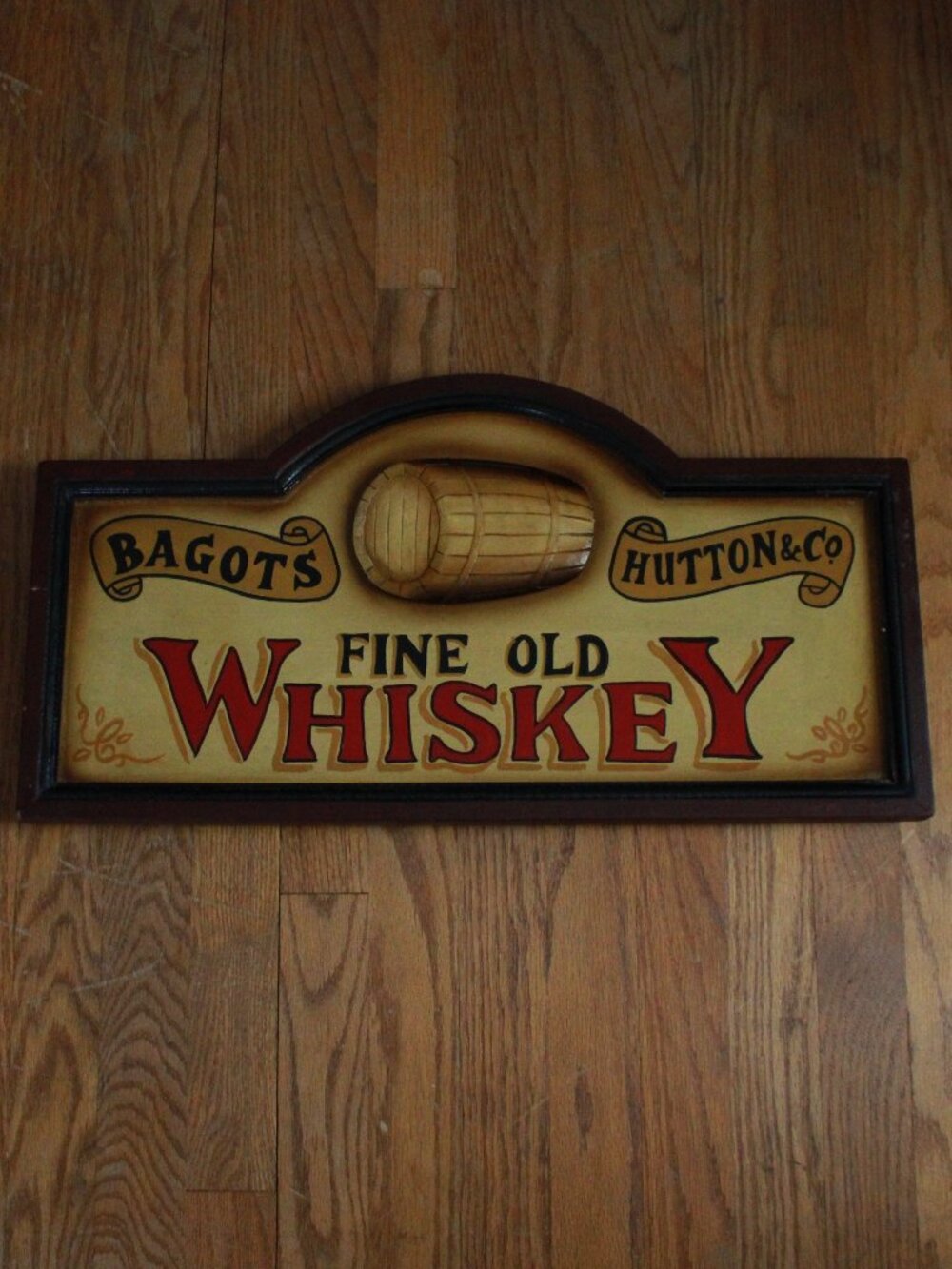 Vintage Unknown Brand Carved Wood Accent Bar Sign